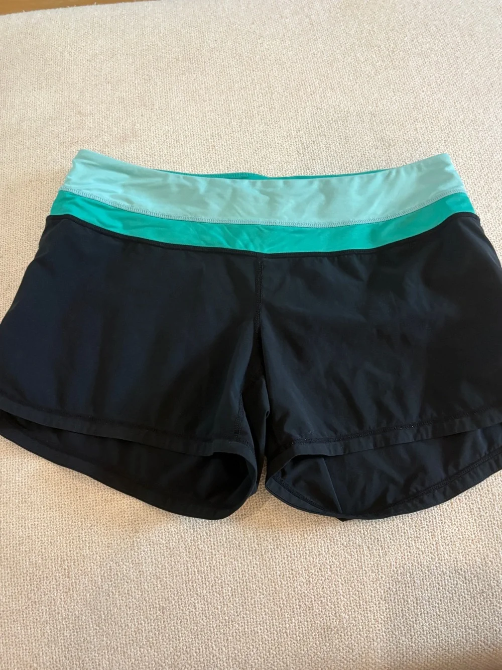 lululemon athletica Black Shorts with Mint and Teal Waistband VINTAGE